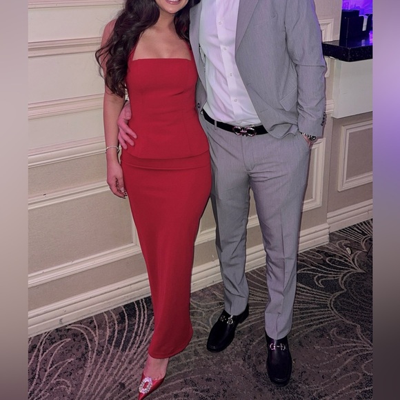 MESHKI Peplum Halter Maxi Dress - Ruby - Picture 8 of 8